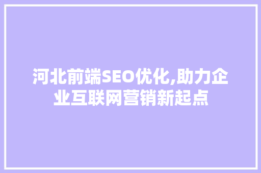 河北前端SEO优化,助力企业互联网营销新起点