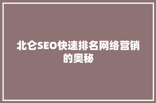 北仑SEO快速排名网络营销的奥秘