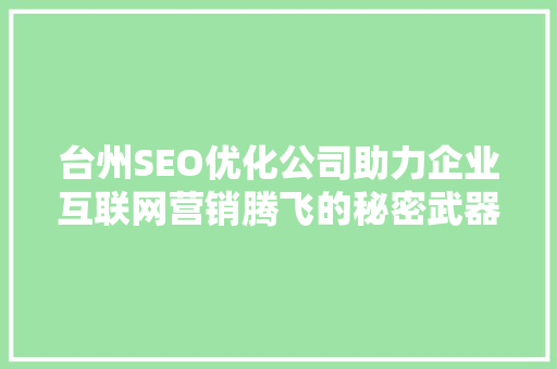 台州SEO优化公司助力企业互联网营销腾飞的秘密武器