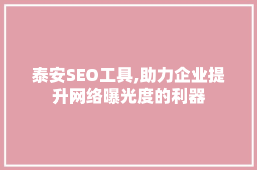 泰安SEO工具,助力企业提升网络曝光度的利器