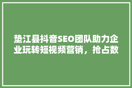 垫江县抖音SEO团队助力企业玩转短视频营销，抢占数字高地 友链在线