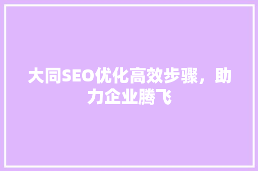 大同SEO优化高效步骤，助力企业腾飞