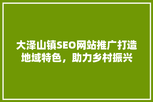 大泽山镇SEO网站推广打造地域特色，助力乡村振兴 建站教程