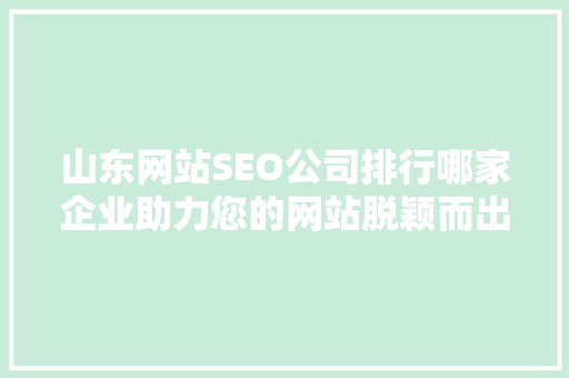 山东网站SEO公司排行哪家企业助力您的网站脱颖而出 Web前端
