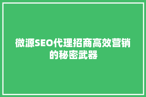 微源SEO代理招商高效营销的秘密武器