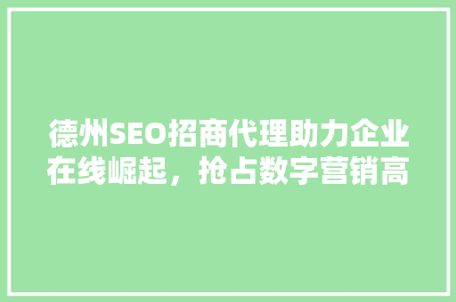 德州SEO招商代理助力企业在线崛起，抢占数字营销高地