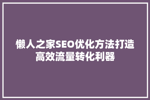 懒人之家SEO优化方法打造高效流量转化利器