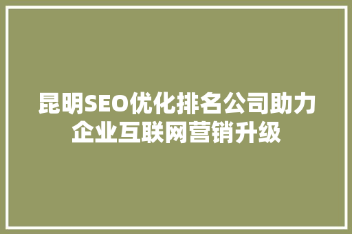 昆明SEO优化排名公司助力企业互联网营销升级