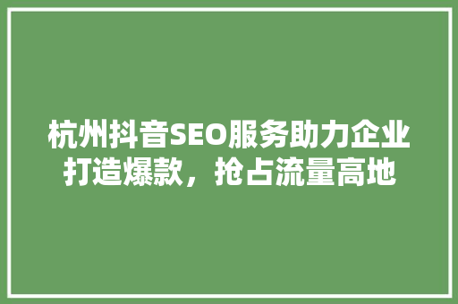 杭州抖音SEO服务助力企业打造爆款，抢占流量高地
