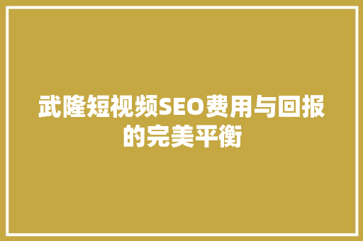 武隆短视频SEO费用与回报的完美平衡