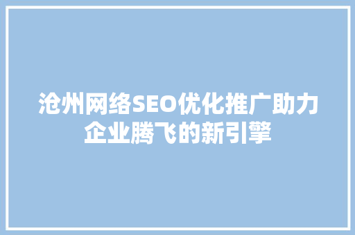 沧州网络SEO优化推广助力企业腾飞的新引擎