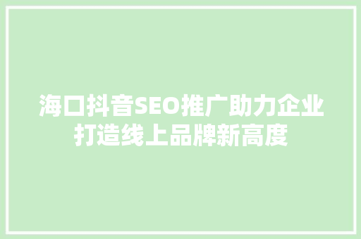 海口抖音SEO推广助力企业打造线上品牌新高度