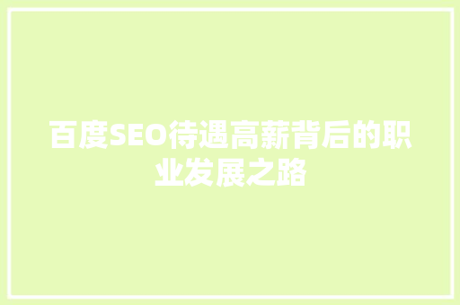 百度SEO待遇高薪背后的职业发展之路 WordPress教程