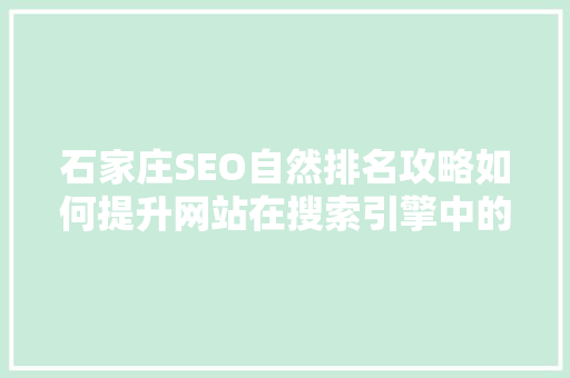 石家庄SEO自然排名攻略如何提升网站在搜索引擎中的自然排名 服务器/数据库