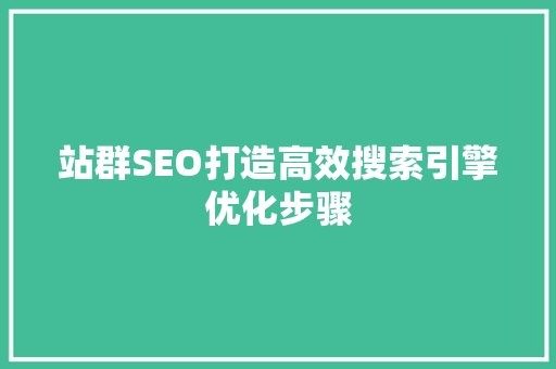 站群SEO打造高效搜索引擎优化步骤