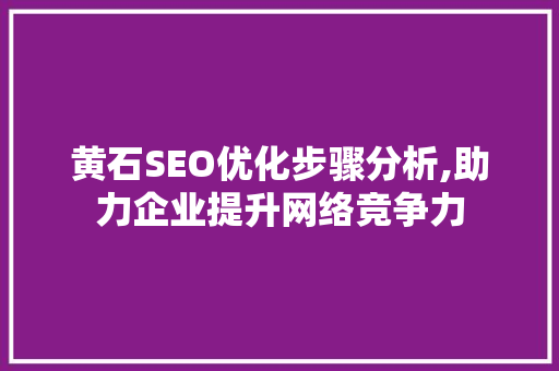 黄石SEO优化步骤分析,助力企业提升网络竞争力