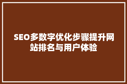 SEO多数字优化步骤提升网站排名与用户体验