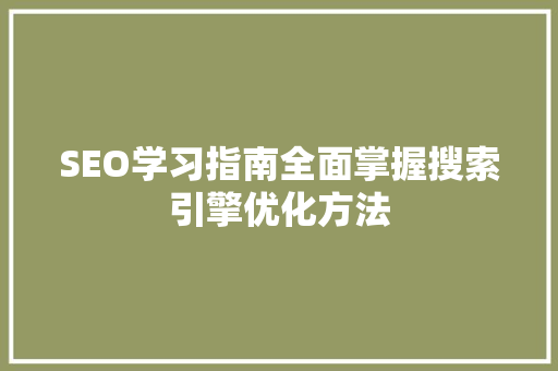 SEO学习指南全面掌握搜索引擎优化方法