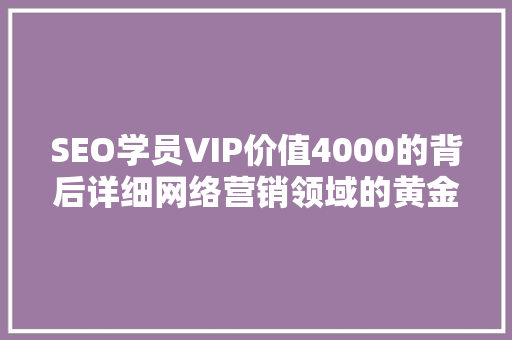 SEO学员VIP价值4000的背后详细网络营销领域的黄金钥匙