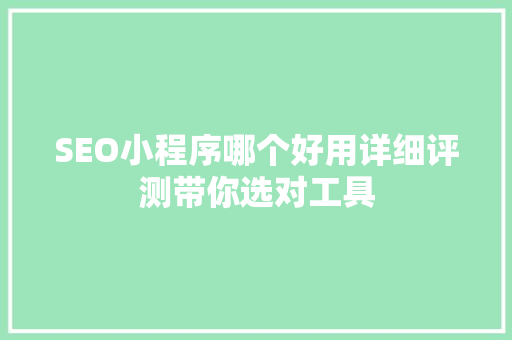 SEO小程序哪个好用详细评测带你选对工具