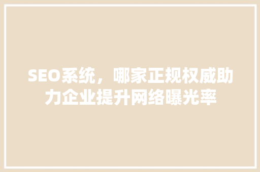 SEO系统，哪家正规权威助力企业提升网络曝光率