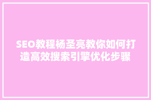 SEO教程杨圣亮教你如何打造高效搜索引擎优化步骤 建站教程