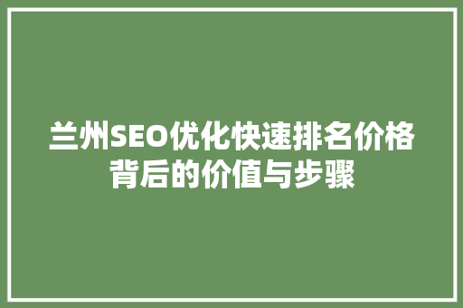 兰州SEO优化快速排名价格背后的价值与步骤