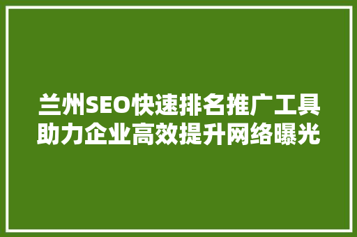 兰州SEO快速排名推广工具助力企业高效提升网络曝光度