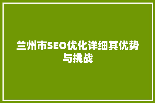 兰州市SEO优化详细其优势与挑战