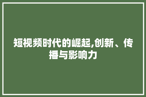 短视频时代的崛起,创新、传播与影响力