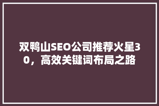双鸭山SEO公司推荐火星30，高效关键词布局之路