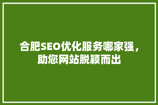 合肥SEO优化服务哪家强，助您网站脱颖而出
