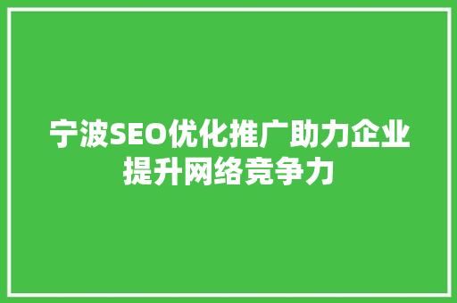 宁波SEO优化推广助力企业提升网络竞争力