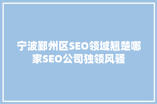 宁波鄞州区SEO领域翘楚哪家SEO公司独领风骚
