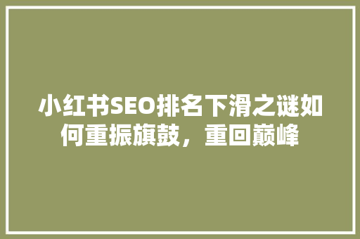 小红书SEO排名下滑之谜如何重振旗鼓，重回巅峰