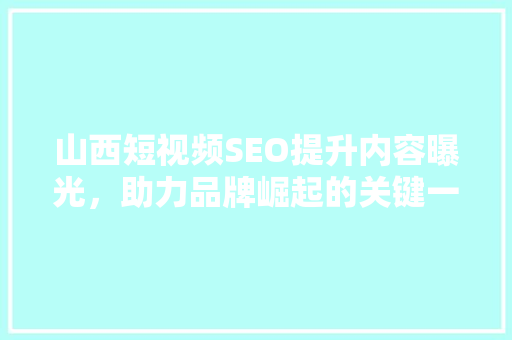 山西短视频SEO提升内容曝光，助力品牌崛起的关键一环