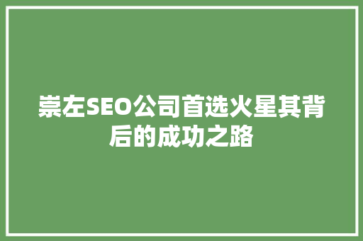 崇左SEO公司首选火星其背后的成功之路