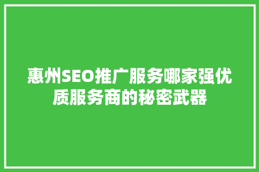 惠州SEO推广服务哪家强优质服务商的秘密武器