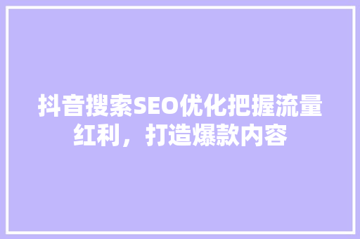 抖音搜索SEO优化把握流量红利，打造爆款内容 WordPress教程