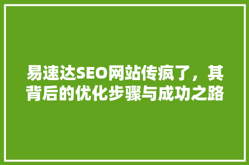 易速达SEO网站传疯了，其背后的优化步骤与成功之路