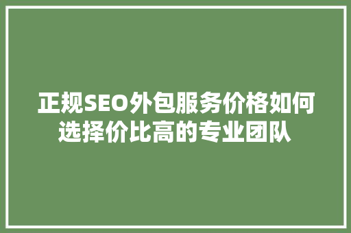 正规SEO外包服务价格如何选择价比高的专业团队