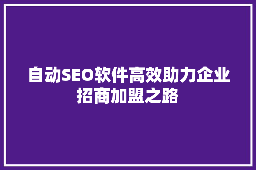 自动SEO软件高效助力企业招商加盟之路