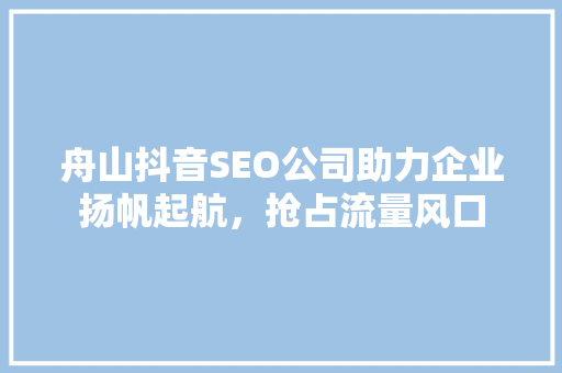 舟山抖音SEO公司助力企业扬帆起航，抢占流量风口