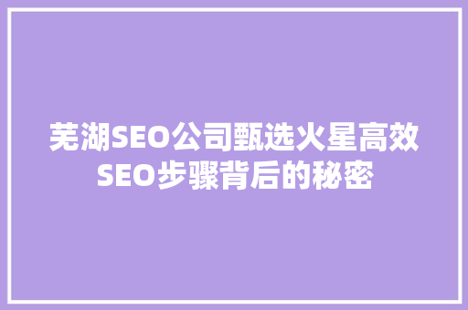 芜湖SEO公司甄选火星高效SEO步骤背后的秘密