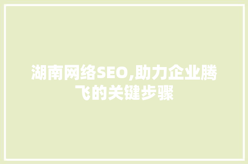 湖南网络SEO,助力企业腾飞的关键步骤