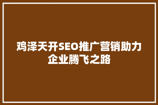 鸡泽天开SEO推广营销助力企业腾飞之路