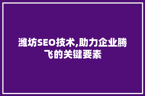 潍坊SEO技术,助力企业腾飞的关键要素