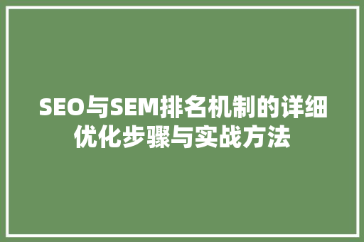 SEO与SEM排名机制的详细优化步骤与实战方法
