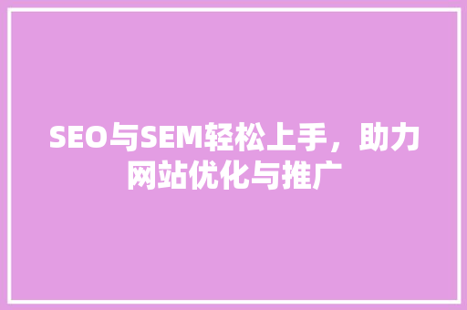 SEO与SEM轻松上手，助力网站优化与推广