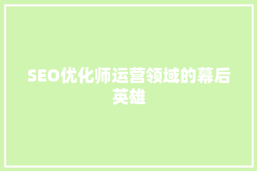 SEO优化师运营领域的幕后英雄